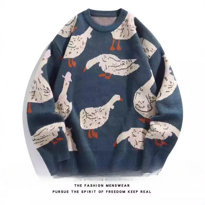 Japanischer Retro Übergröße Herren leichter feuchtigkeitstransportierender Pullover - Rundhalsausschnitt, lockere Passform, modischer und trendiger verdickter Wärmeeffekt