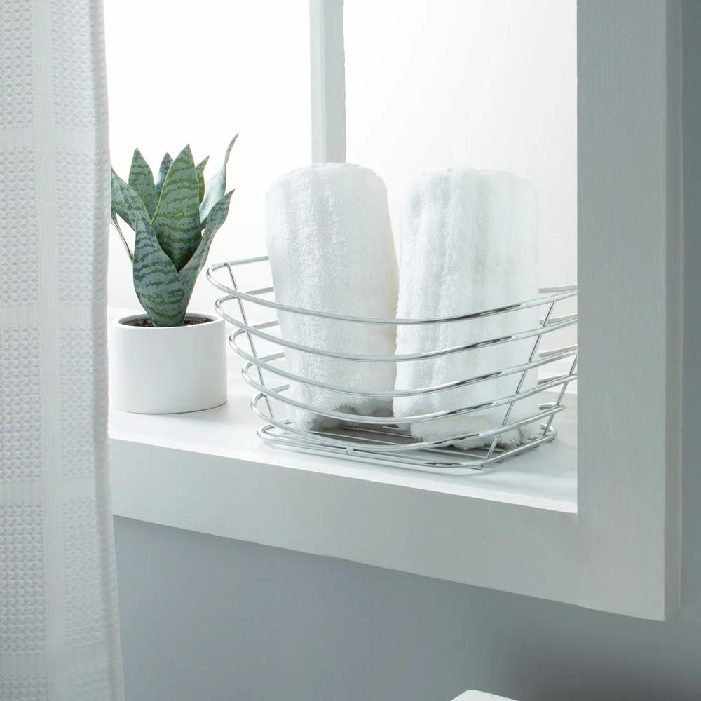 Metal Frame Wire Storage Basket Chrome Steel Towel Basket Bathroom Kitchen Organization with Handles Modern Design 12x75x51in
