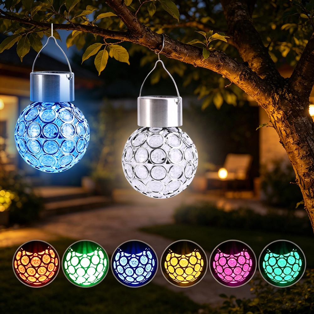 Outdoor Solar LED Hanging Lantern Waterproof Hollow Out Ball Lamp for Garden Yard Patio Balcony Pathway Outdoor Decor Lighting