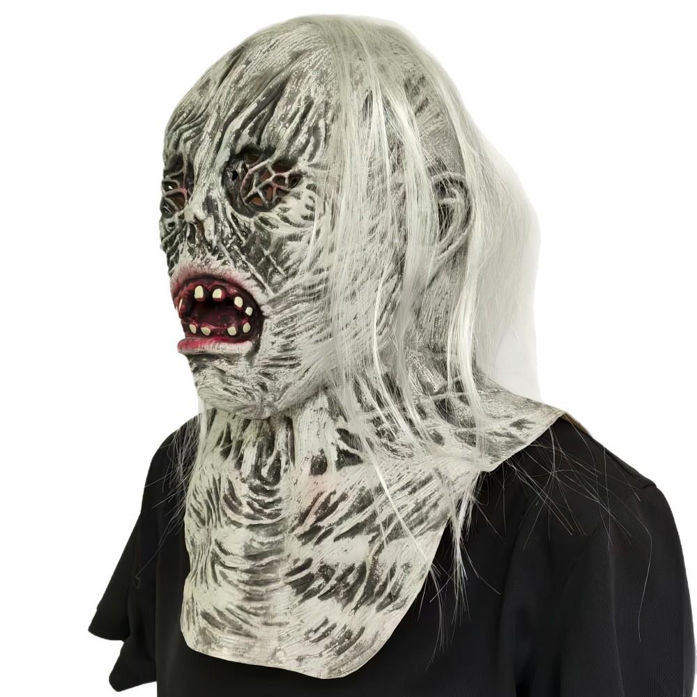 White Hair Rotten Eye Mask Halloween Haunted House Secret Room Dress Up Props White Hair Witch Hood Latex Grimace Mask New
