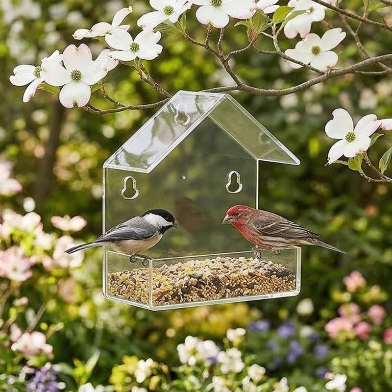 Parrots Feeding Station Double Food Chambers Transparents Container Scratch Proof Secure Cage Attachment