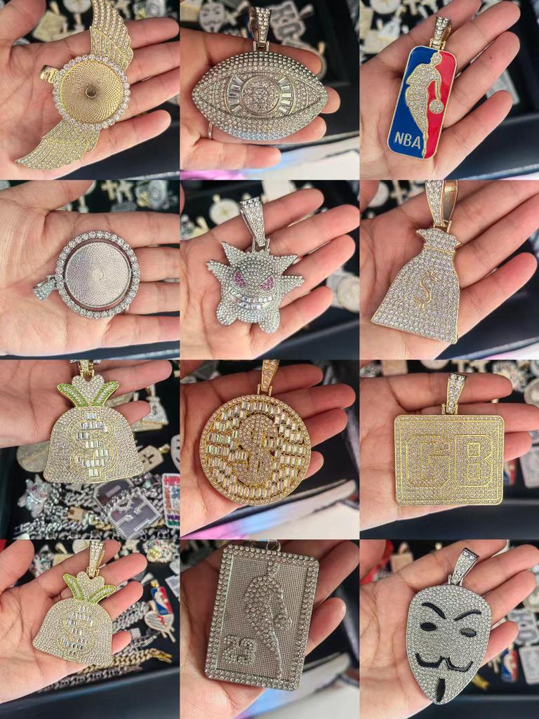 New Men's Square Glass Cuban Chain Bracelet & Necklace - Hip-Hop Style Cross-Border Alloy Accessories