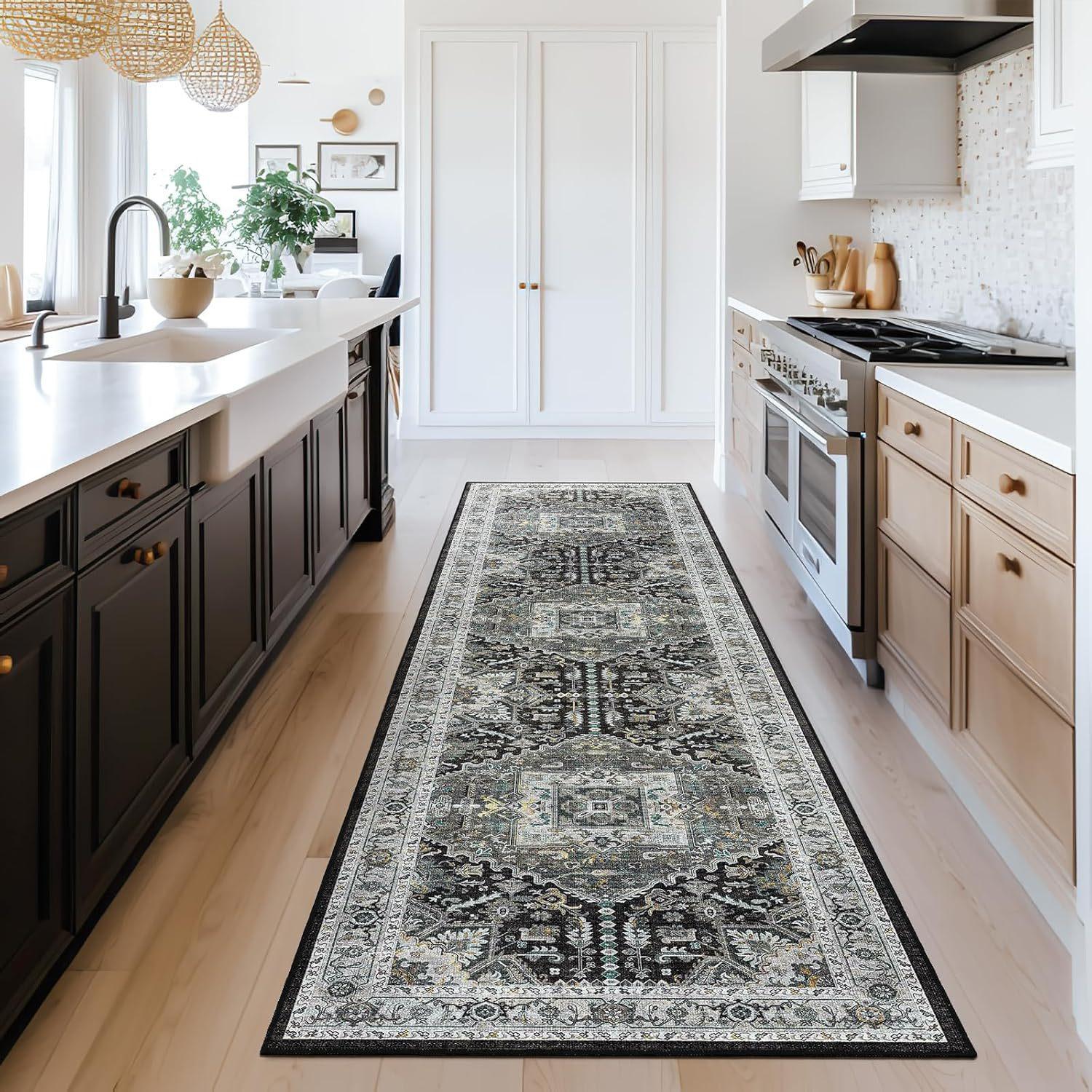 Retro Perzisch Bloemig Keuken Lange Strip Vloermat Antislip Waterabsorberende Vloermat Hal Tapijt Woondecoratie 50x160cm 20x63inch
