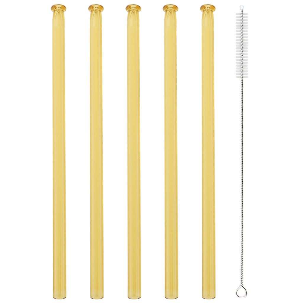5pcs High Borosilicate Glass Straw Sets Colorful Straight Glass Straw Milk Tea Juice Cocktail Straw with Brush Bar Accessories