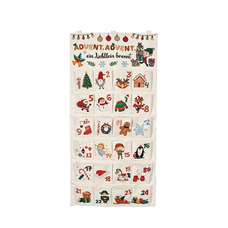 Christmas Advent Calendar, Hanging Fabric Pocket Chart with 24 Numbered Compartments for Candy, Small Gift, or Holiday Messages