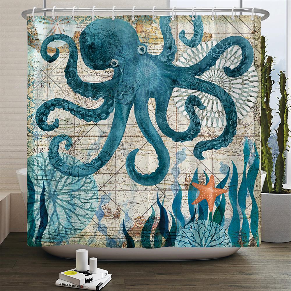 Ocean Underwater World Turtle Dolphin 3D Printing Shower Curtain Bathroom Curtain Waterproof Polyester Bath Curtains with Hooks