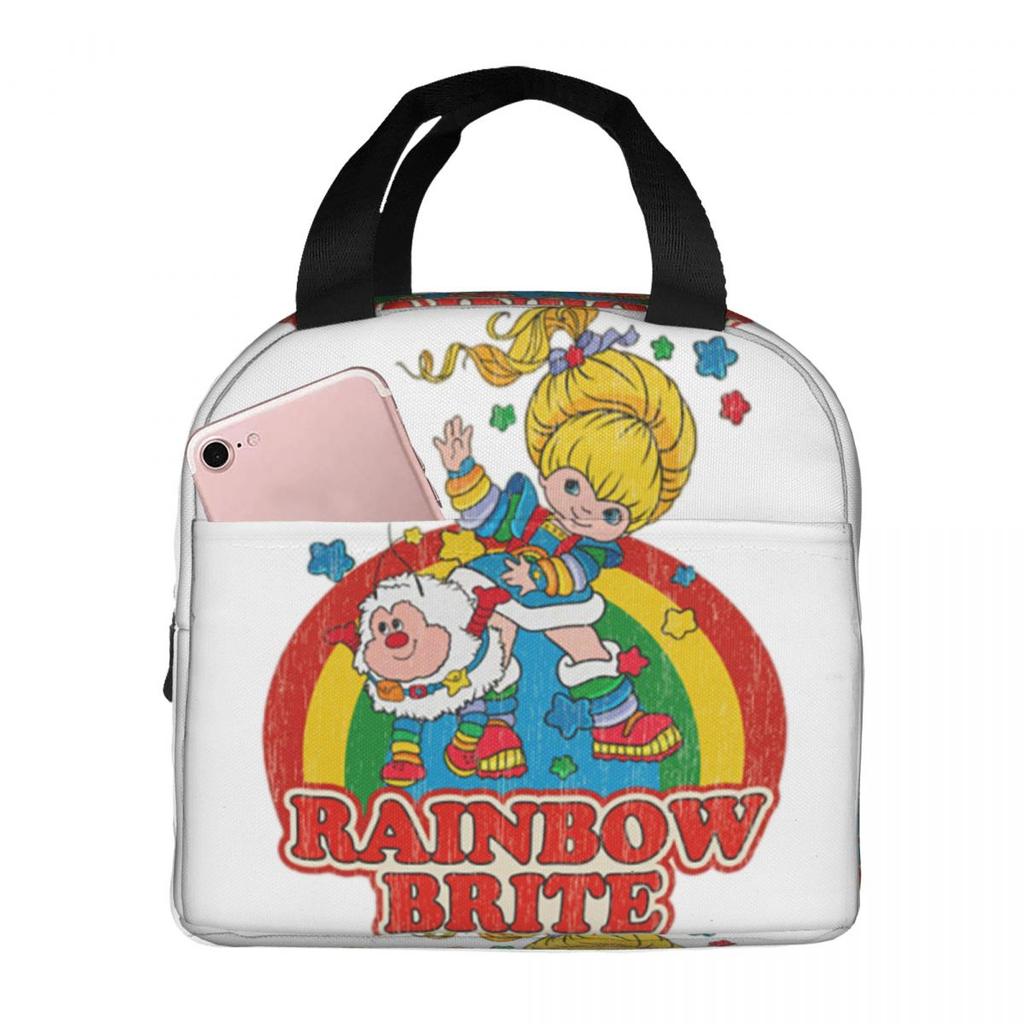 Bolsa de almuerzo aislada Rainbow Brite con corazón de arcoíris para mujeres Niños Cajas de comida portátiles Fiambrera térmica Bolso Tote