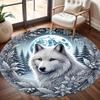 Covor rotund Lup Alb - Artă Animalieră Covoraș Antiderapant pentru Birou - Lavabil Decor Interior Casă Covor Covoraș pentru Dormitor Hol