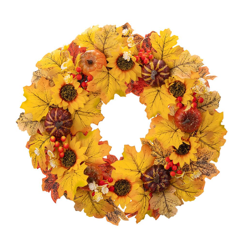 Wreath Exquisite Thanksgiving Bright Faux Maple Leaves And Pumpkins For Cozy Styling Home