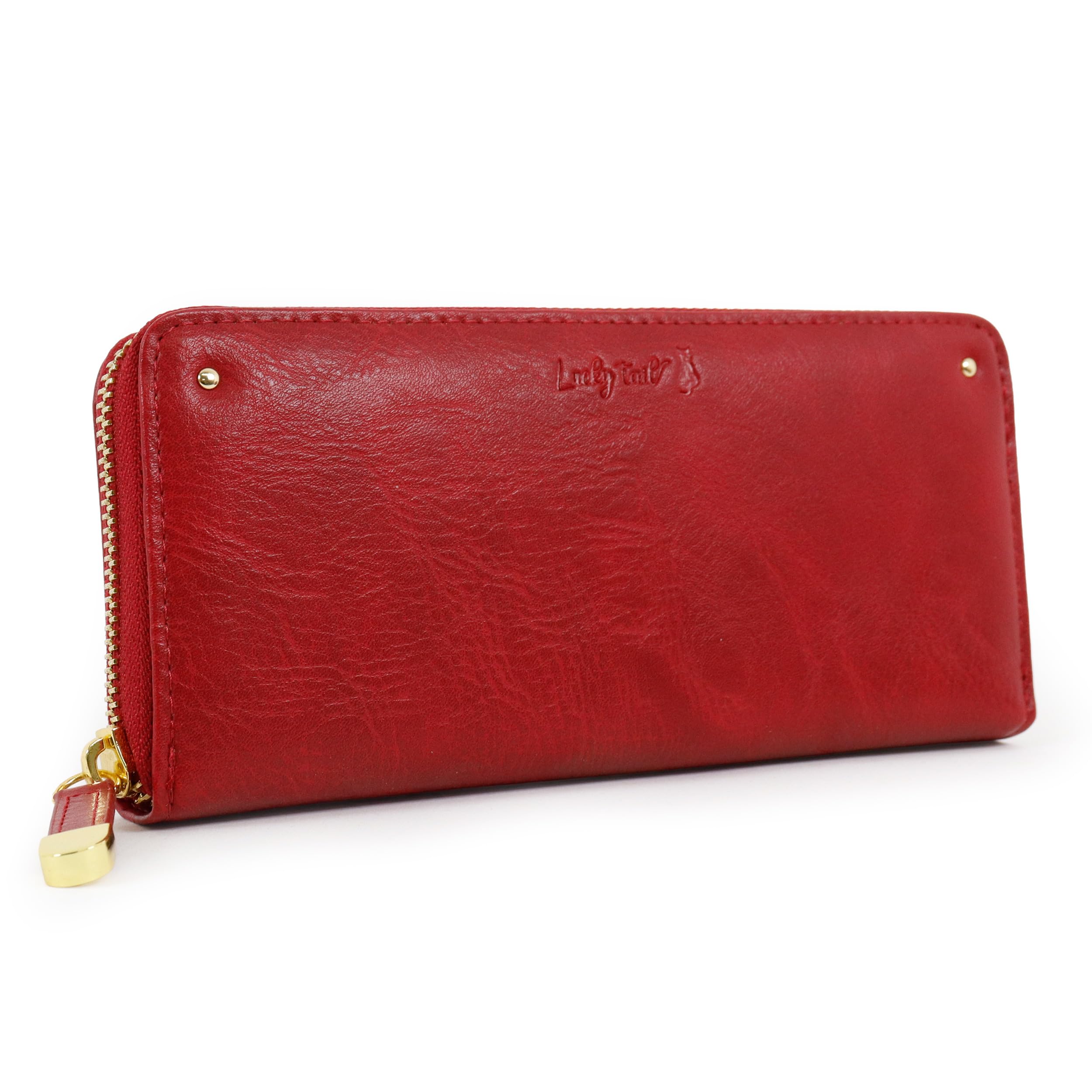 

Lucky Tail Long Wallet with Round Simple Cat Natural Women s Zipper, Design, Silhouette, (Red)
