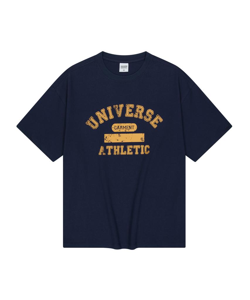 Yunibeoseugameonteu Ug Crack Print T-Shirt_Navy