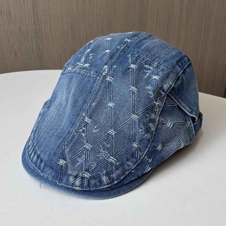 Niche retro denim forward hat women's adjustable big head circumference fashionable versatile beret reverse cap