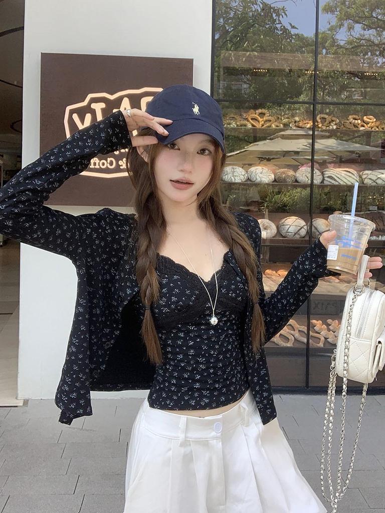 Elegant Floral Lace Camisole & Long Sleeve Cardigan Set for Women