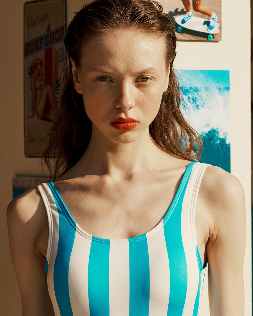 FEELS LIKE SUMMER Waver Striped Swim (White/Sky Blue)