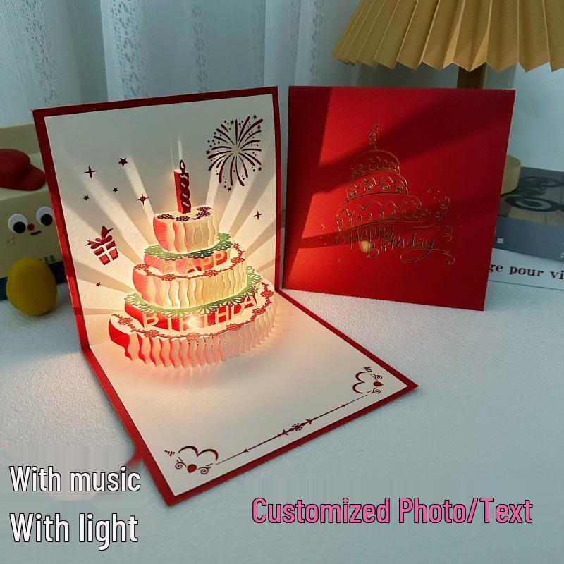 3D Cake Music Lights Birthday Card - Advanced Creative Gift