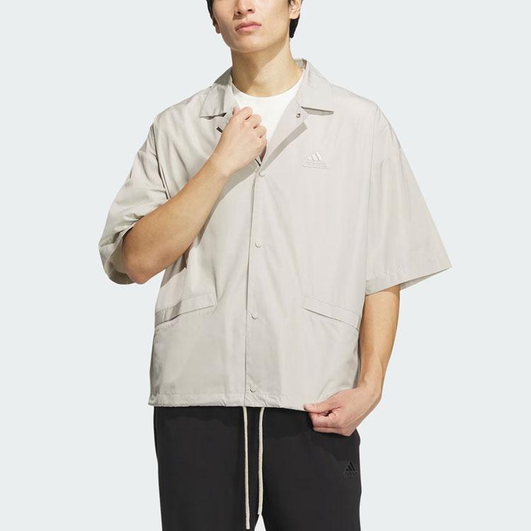 Adidas Short Sleeve Coach Jacket With Letter Print And Single-Breasted Closure Men Outerwear Light-Grey IT3958
