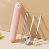 Portable Spoon Fork Chopsticks Set Cat Paw Travel Tableware Set Stainless Steel Cutlery Set  Travel
