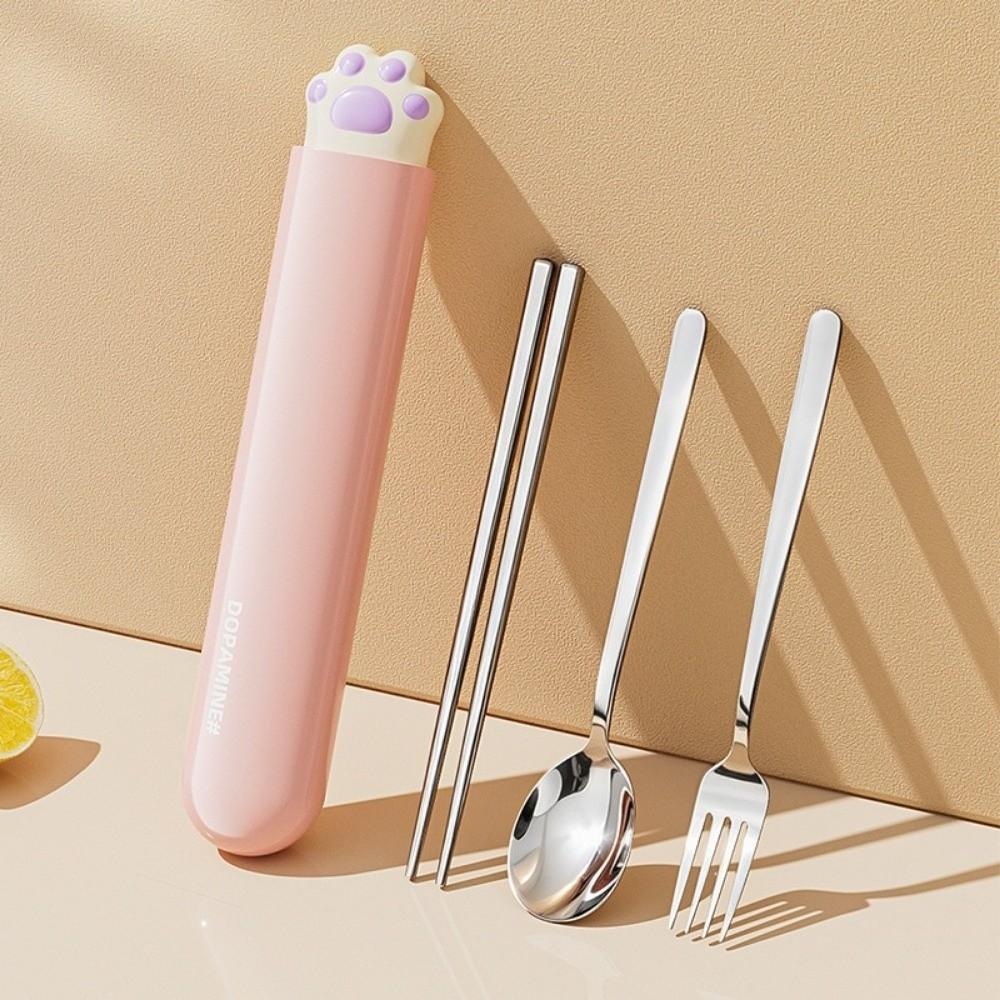 Portable Spoon Fork Chopsticks Set Cat Paw Travel Tableware Set Stainless Steel Cutlery Set Travel