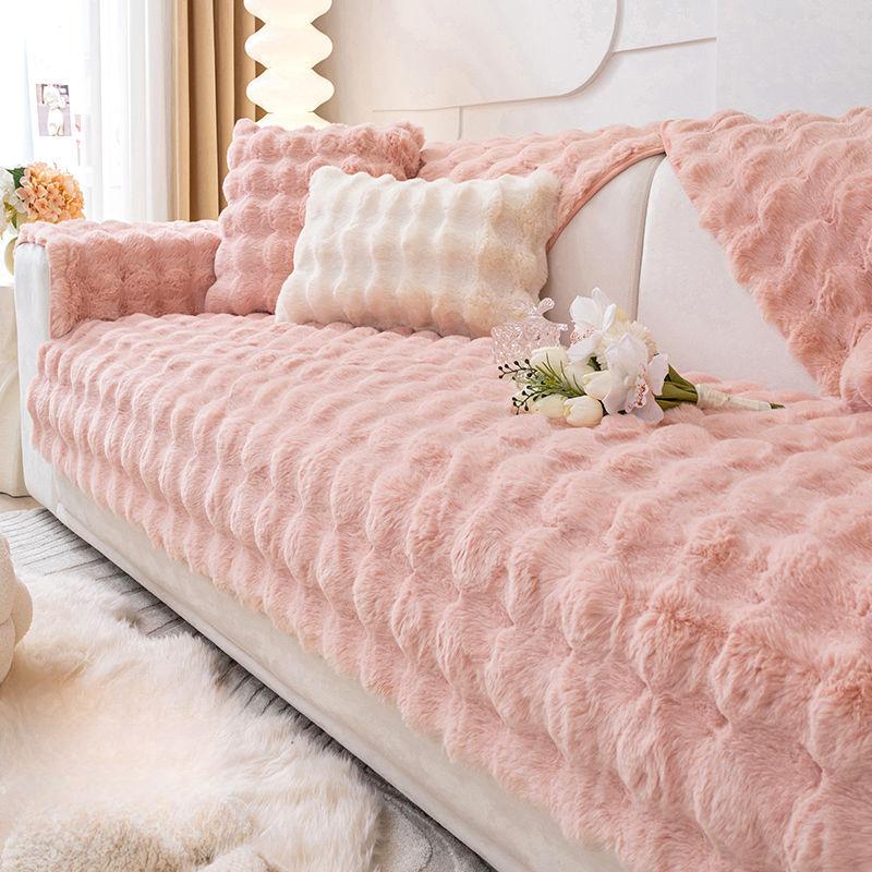 High Quality Rabbit Plush Non-slip Sofa Mat Soft Winter Thickened Warm Sofa Cover New Warm Plush Cover Cloth Towel