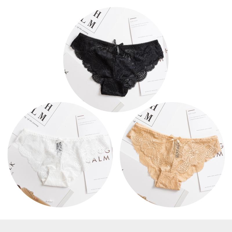 Panties Woman Sexy Lace Briefs Transparent Female Underwear Hollow Out Cotton Crotch Girls Underpants 3 Pcs/Set