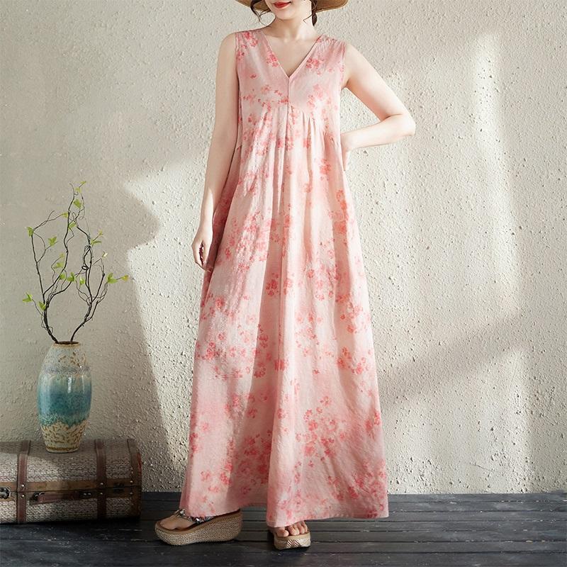 Sleeveless Plus Size Cotton Vintage  New In Dresses for Women Casual Loose Long Summer Dress