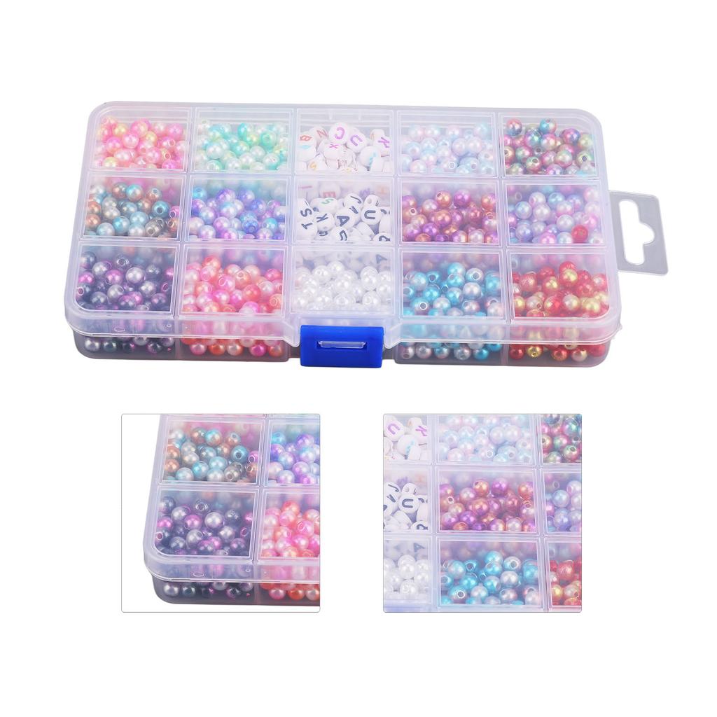 15 Grid DIY Faux Pearl Beads DIY Loose Beads Set Beads Jewelry Necklace Accessories Set