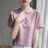 Új nyári stílus Jacquard Tencel kötött rövid ujjú női kerek nyakú kötött póló