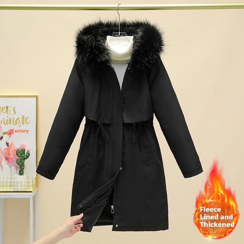 Parka de Felpa Gruesa de Invierno para Mujer Abrigo Largo Holgado con Cuello Grande de Piel
