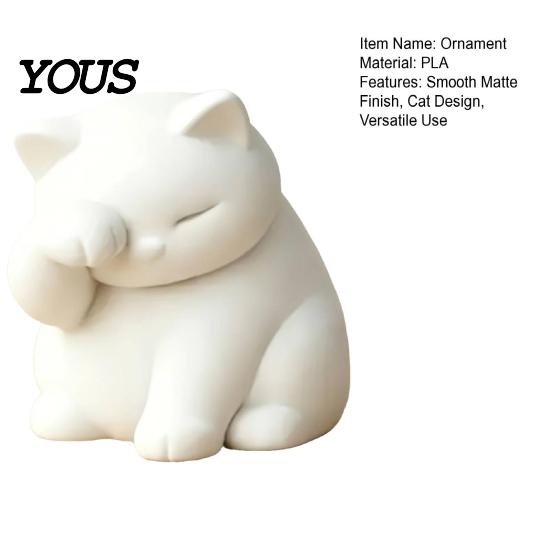 Lazy Cat Cute Statue Ornament, 3D Printed Decompression Decoration, Matte Texture Face-covering Design Face Covering Figure for Desktop