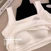 Women's Solid Color Square Collar Sports Vest with Wide Straps and Chest Pad