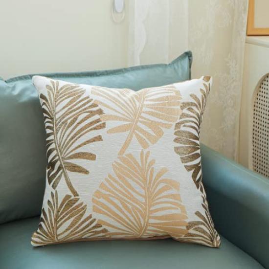 YunJeude Cushion Set of Nordic Cotton and Stylish and Cute Leaf Jacquard Zipper Modern Interior Design Color Covers, 45x45cm, 4, Style, Linen,