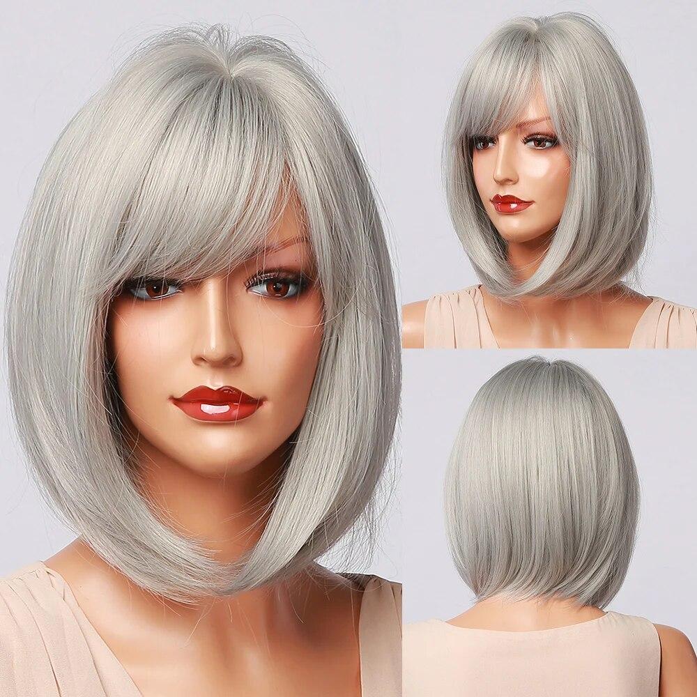 Short Orange Straight Bob Hair Synthetic Wigs with Bangs Orange Colorful Cosplay Party Wig for Women Heat Resistant Fiber Daily