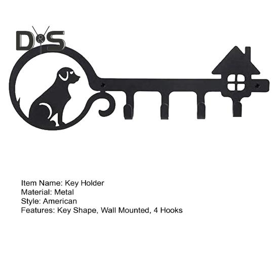 Suport pentru chei din metal 4 cârlige Organizator chei pentru intrare, montat pe perete negru, în formă de chei, cârlig pentru chei de haine de geantă