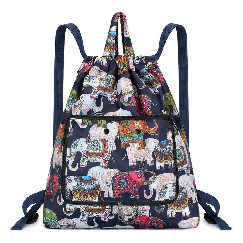 Fashionable Sports Bag Foldable Tie-mouth Handbag Large Capacity Portable Casual Home Shopping Backpack