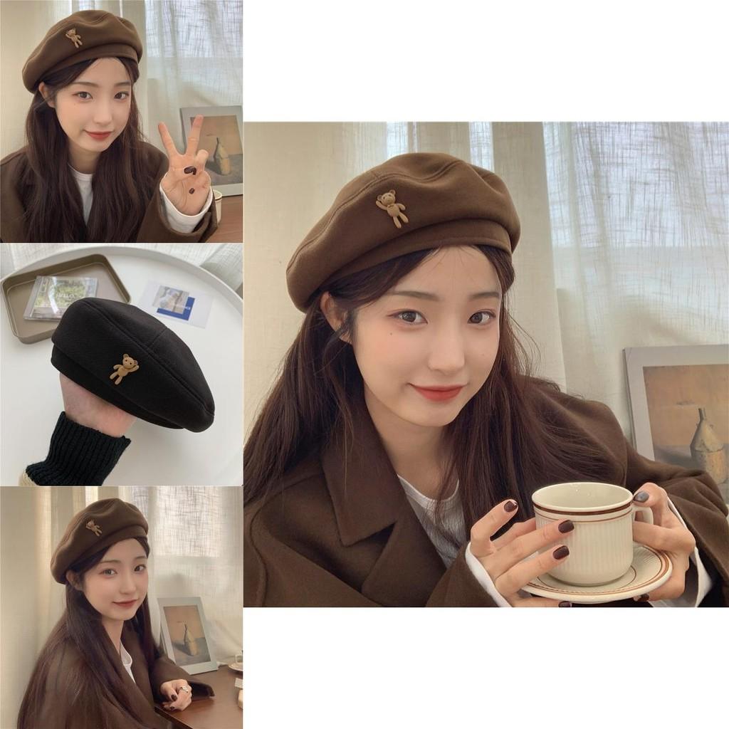 Trendy Retro Brown Wool Beret For Women Winter Stylish Warm Artist Hat Cotton