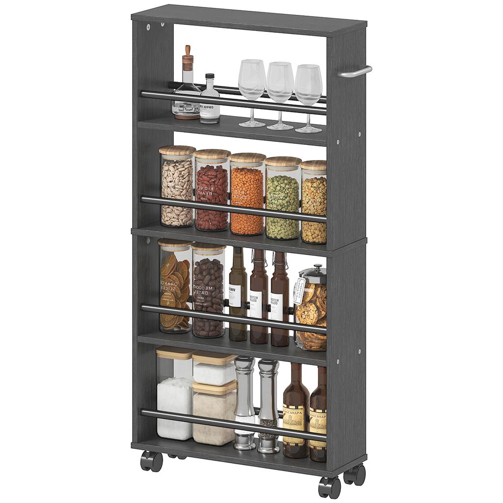 Storage Trolley, 4-Tier, Rolling Cart with Handles, Narrow, 45 x 15 x 91 cm, Black