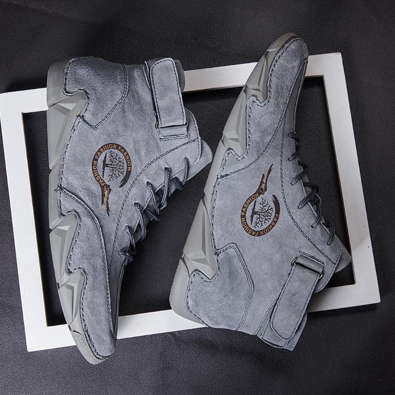 Fashion Men's High Top Casual Shoes Made of Ultra-fine Fiber Material Flat Bottomed Sporty Style Korean Version Sporty Fashion Larg