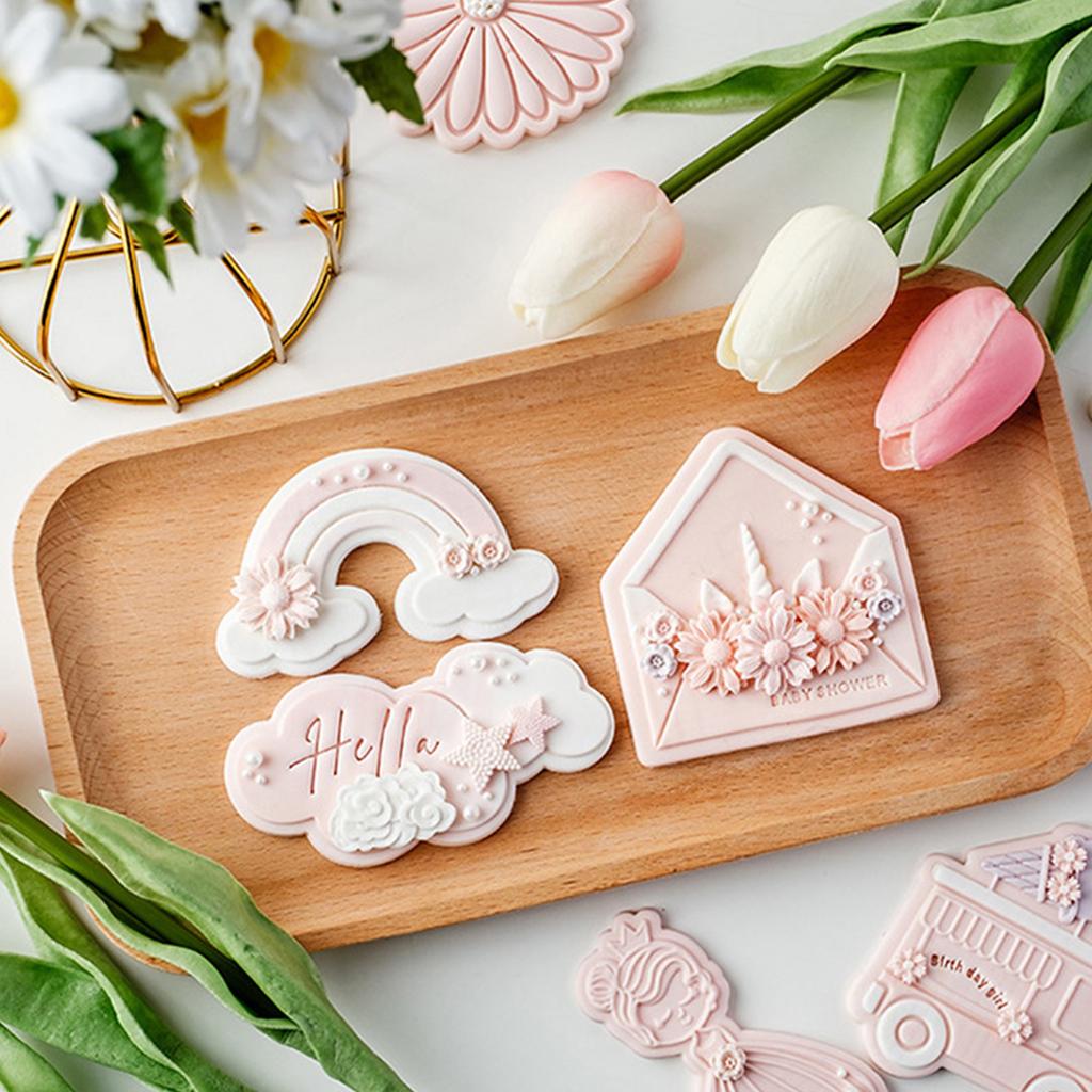 Cookie Cutters Cookie Embossing Mold Birthday Series Baking Tools Biscuit Mold Plastic Material for DIY Baking Cookie