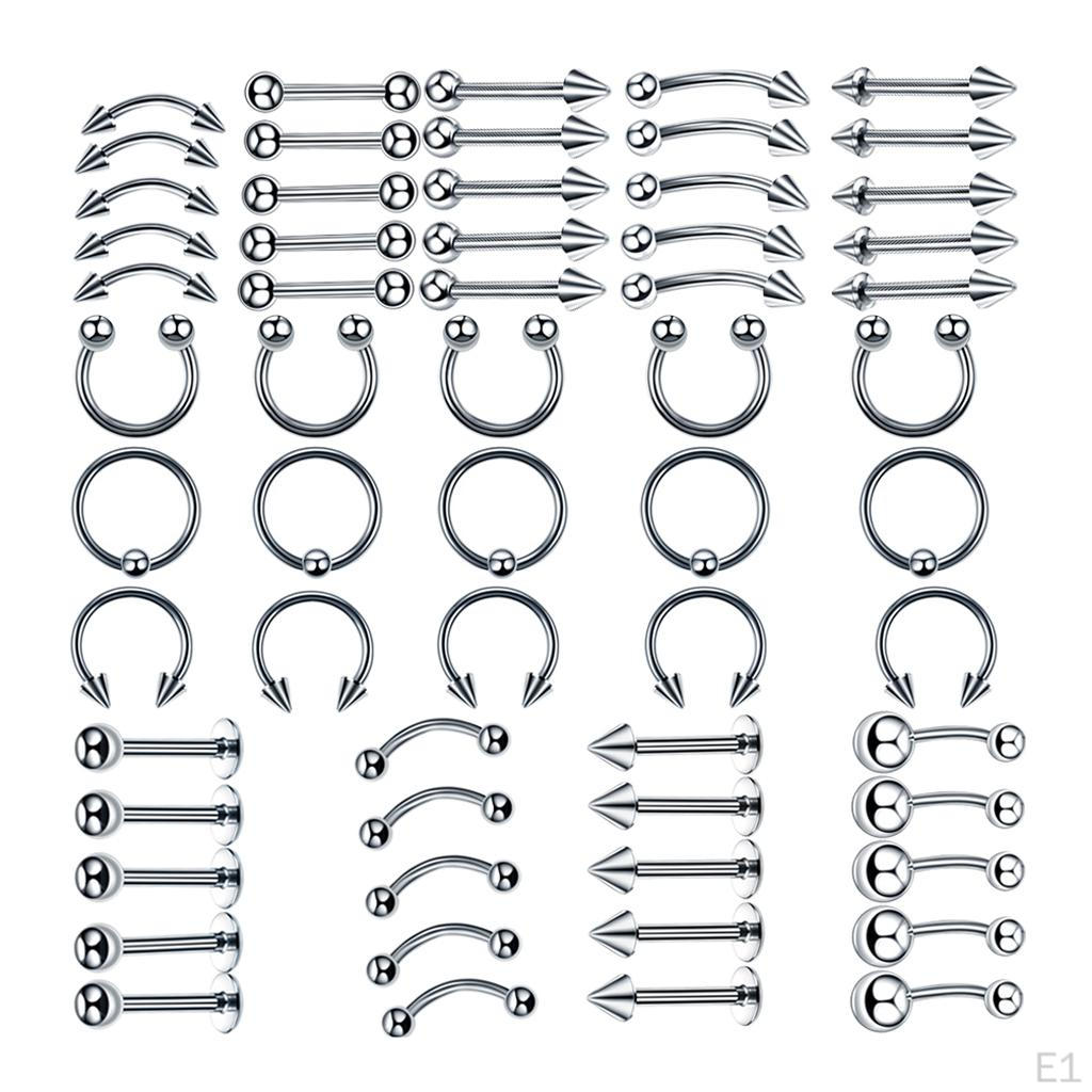 60-Piece Stainless Steel Nose Lip Jewelry Set, Elegant Design