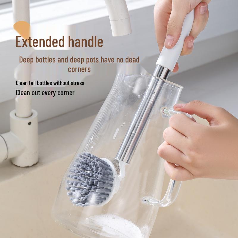Long-Handled Multi-Functional Kitchen Pot Scrubbing Brush Replaceable Brush Head 65mm