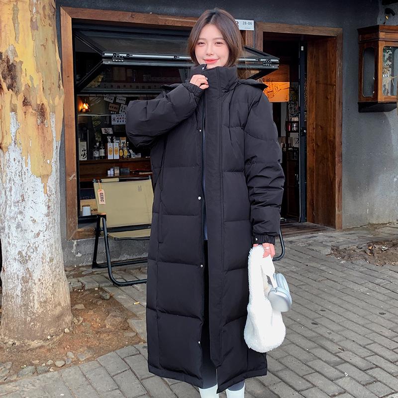 

Women s 2024 Extra Long White Duck Down Hooded Puffer Jacket - Loose Fit Winter Outerwear S чорний