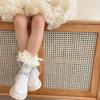 Breathable Cotton Hosiery Socks for Girls Toddler Stretchy Knee High Socks Puff Edge Lace Bows Socks for Autumn Spring