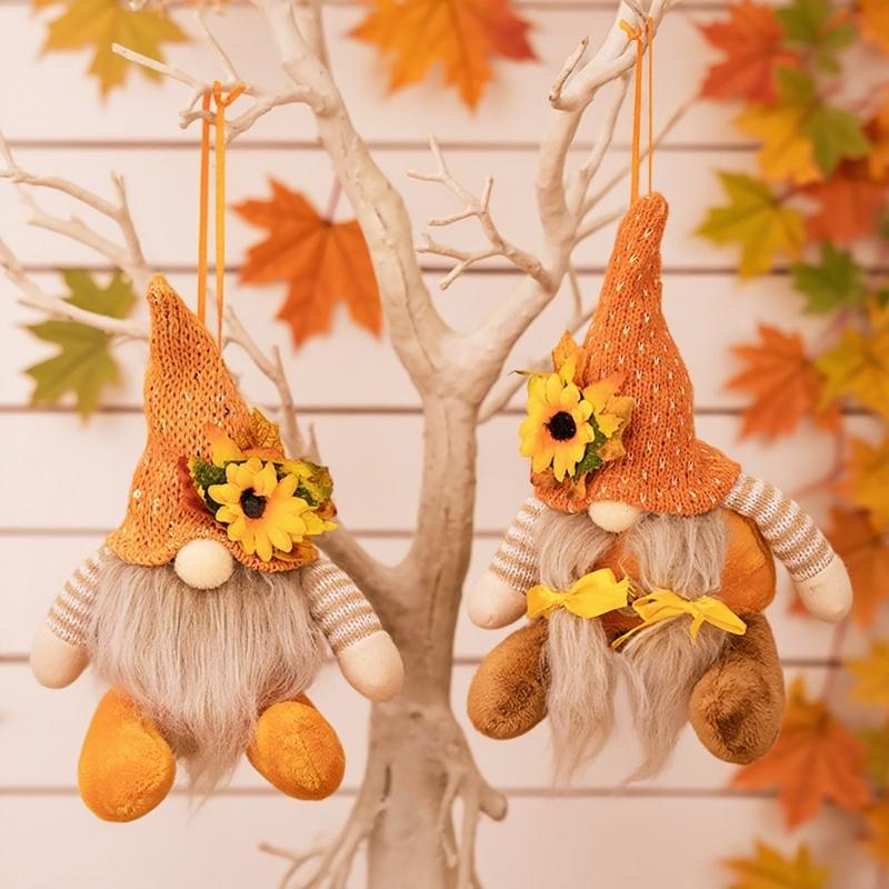 1Pair Fall Season Harvest Celebration Gnomes Figures Handmade Festival Dwarf Decoration for Office and Home Couple Gift