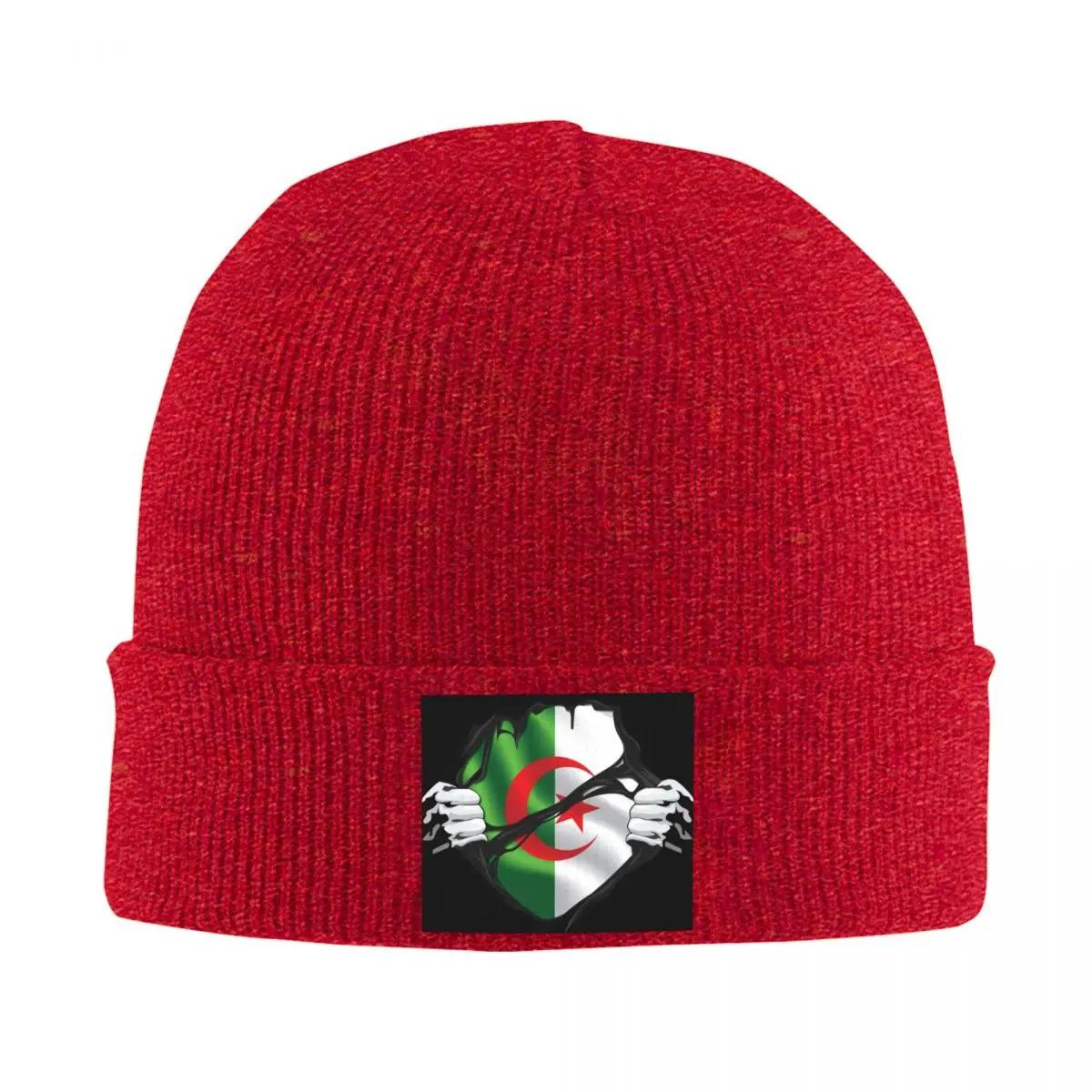 Algerian Pure Blood Flag Black Warm Knitted Cap Fashion Bonnet Hat Autumn Winter Outdoor Beanies Hats for Unisex Adult One Size