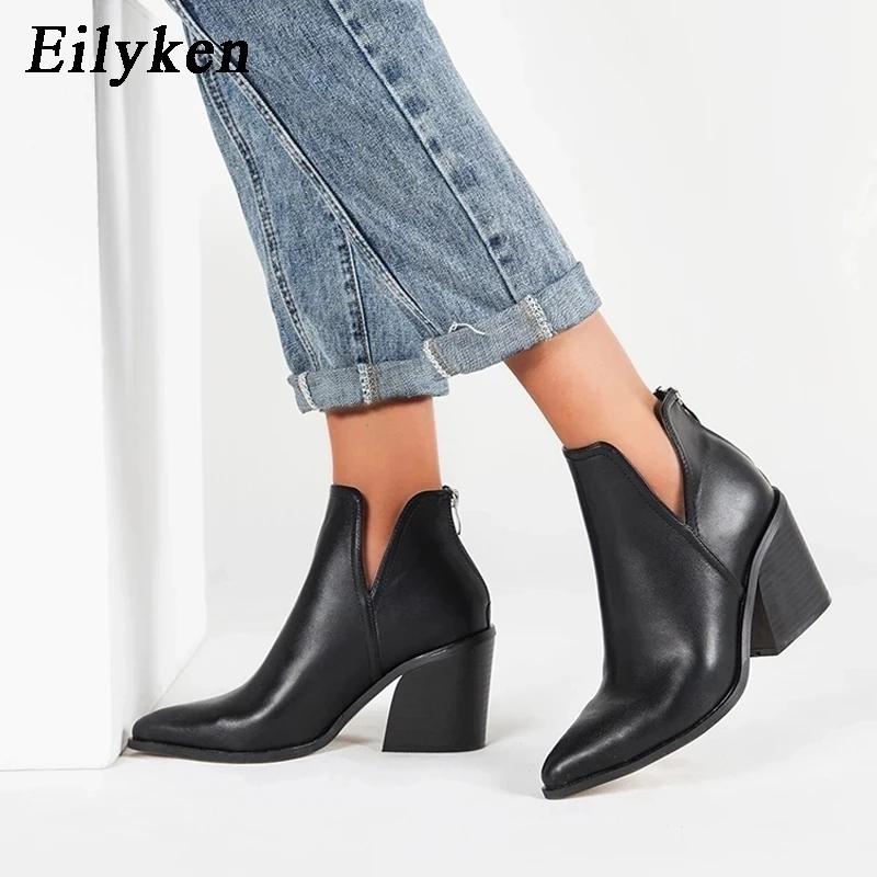Fashion EilyKen Autumn Winter Casual Western Cowboy Ankle Boots Women Snake Cowgirl Booties Short Cossacks Botas High Heels Shoes