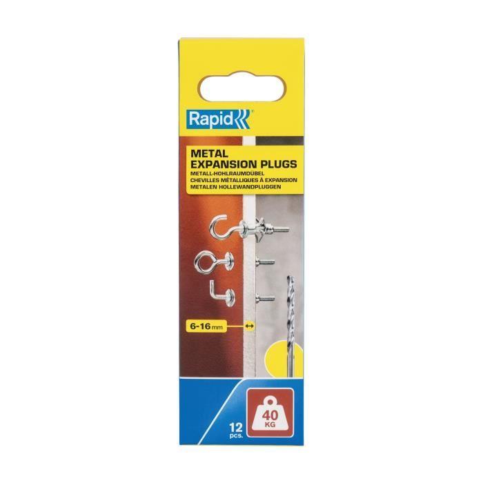 Chevilles à expansion métal pour cloison plâtre - RAPID - Ø11 - 6-16mm - Lot de 12 vis crochet mural - Charge max 40 kg - 5001557