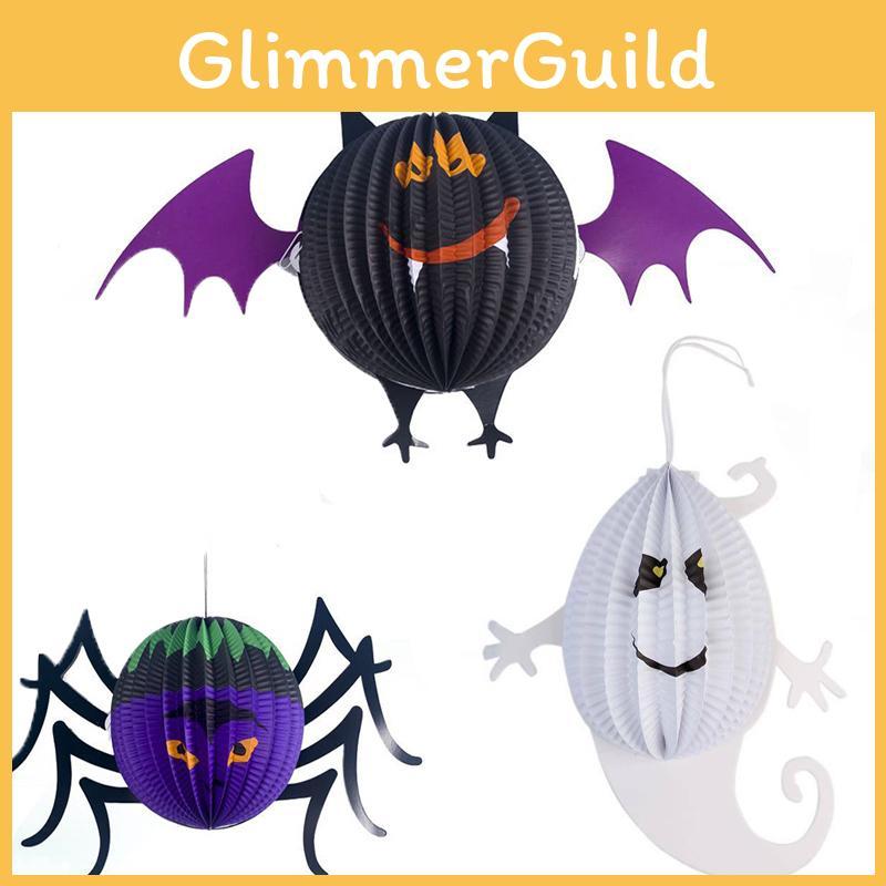 Atmospheric Halloween Paper Lantern Decoration With Spooky Spider Bat And Ghost Motifs