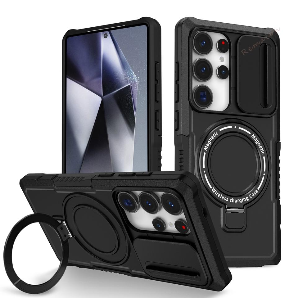 Stand Magnetic Case for Samsung Galaxy S24 S22 S23 S25 S20 S21 S26 FE Ultra Plus S26 Ultra Magsafe Shockproof Protector Cover