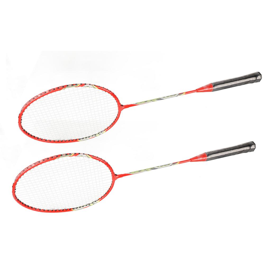 LEIJIAER Badminton Racket Set of 2 Player Iron Alloy Professional Training Replacement Equipment Red
