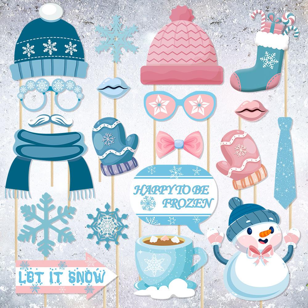 New Style, Christmas Theme, Cartoon Snowman, Blue Pink, Handheld Props, DIY Funny Party, Photo Props and Supplies